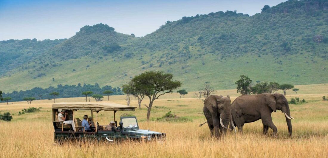 Luxury tourists in a vehicle watching elephants upclose Sirikoi Kenya jpg